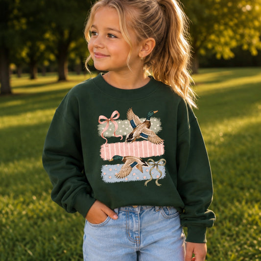 Mallard Ducks & Bows Youth Crewneck Sweatshirt