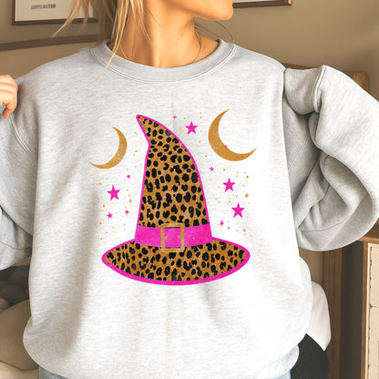 Leopard Witches Hat Halloween Crewneck Sweatshirt