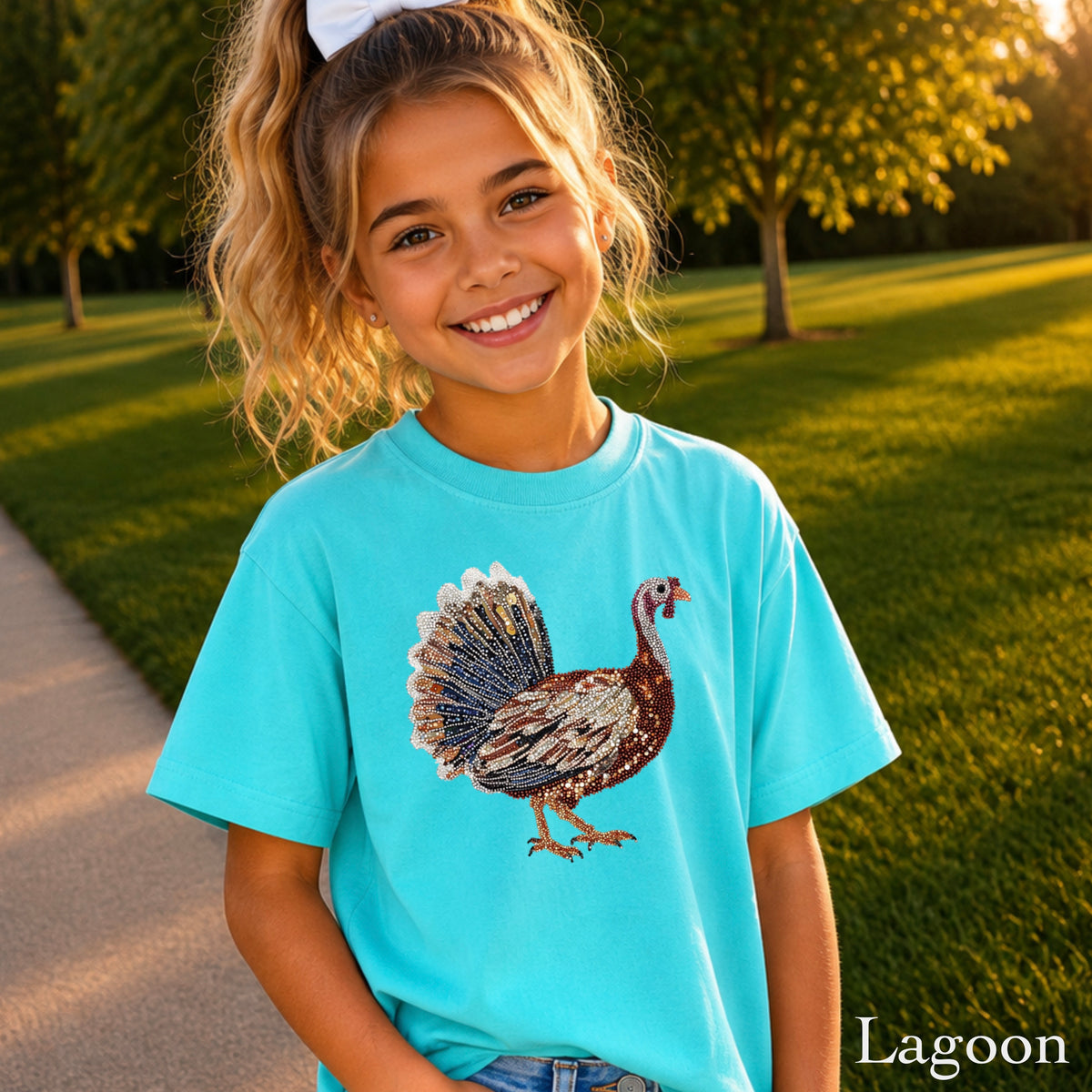 Faux Rhinestone Turkey Youth Comfort Color T-Shirt