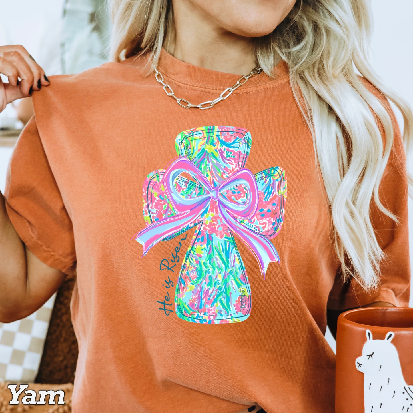 He Is Risen Cross Easter Comfort Color Graphic Tee