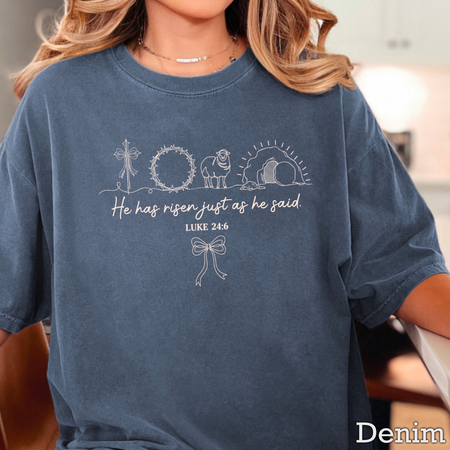 He Is Risen Easter Comfort Color Graphic Tee