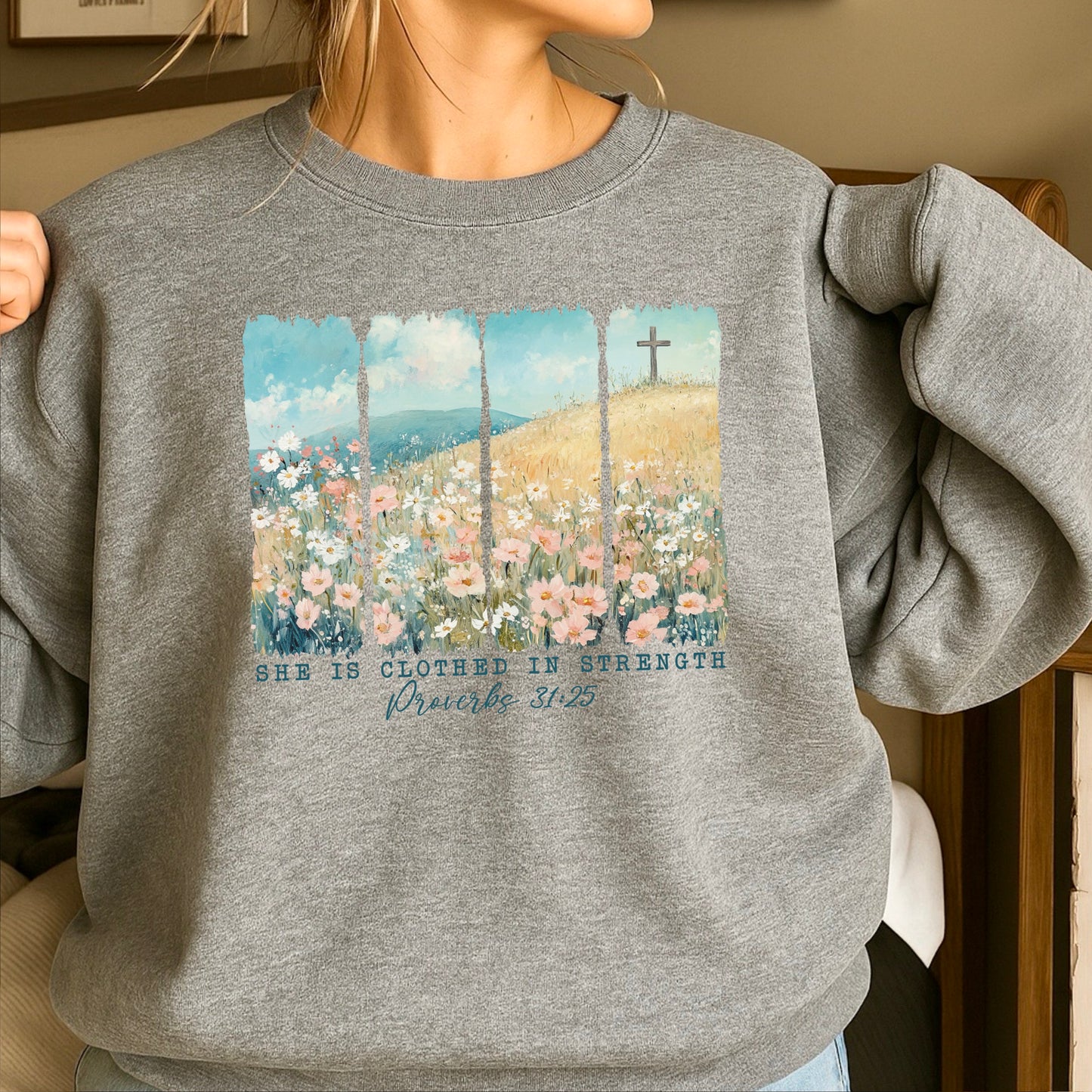 She Is Clothed Christian Crewneck Sweatshirt