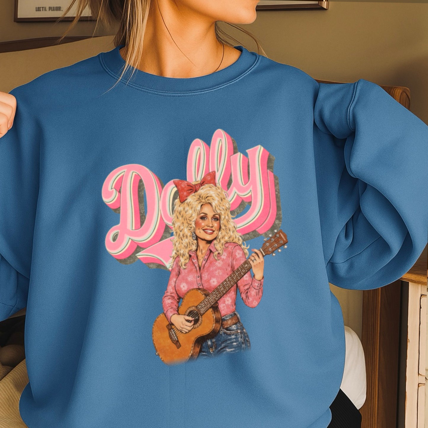 Pink Dolly Guitar Crewneck Sweatshirt