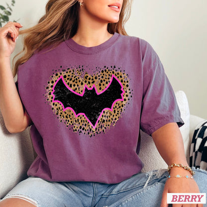 Leopard Bat Halloween Comfort Color Graphic Tee