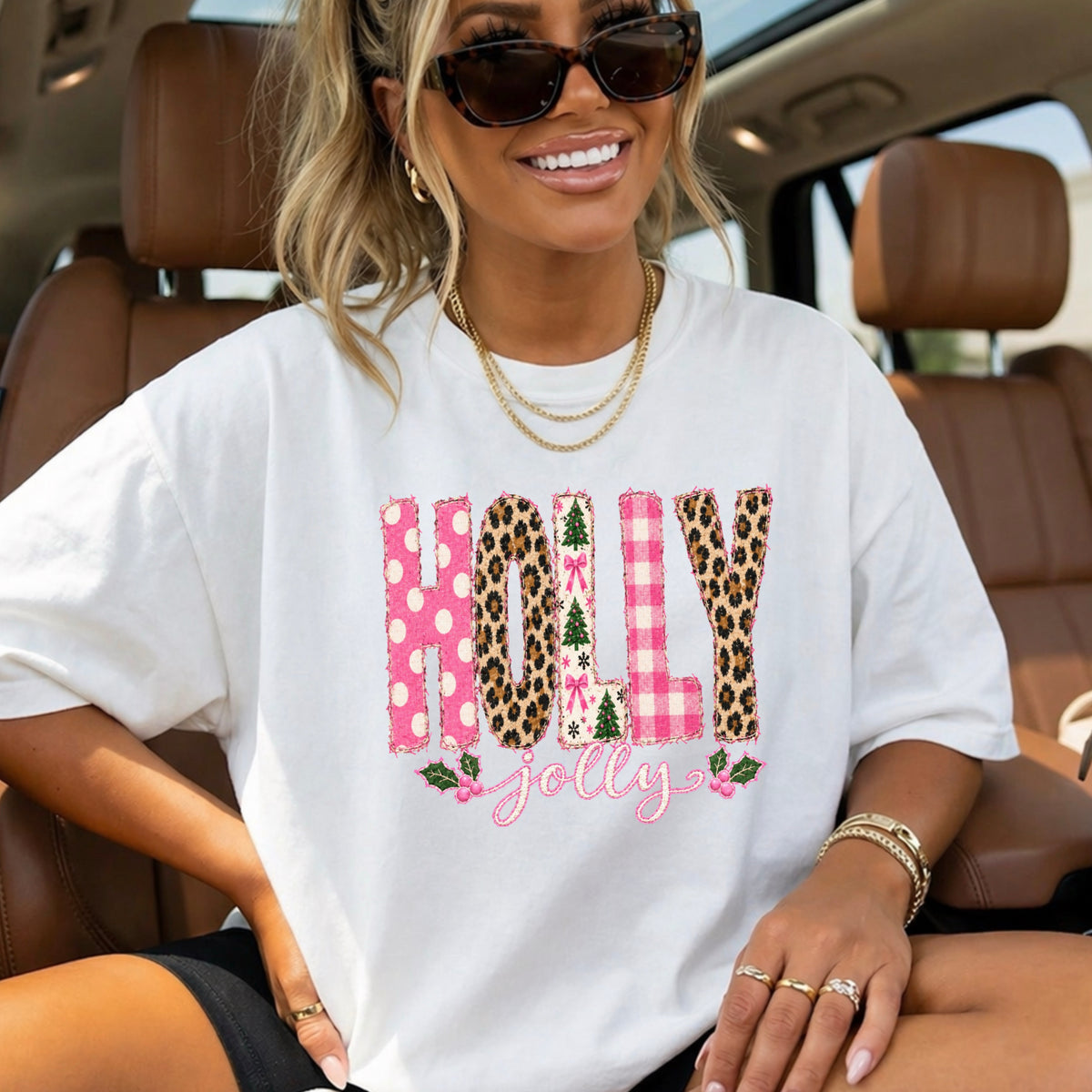 Leopard Holly Jolly Christmas Comfort Color Graphic Tee