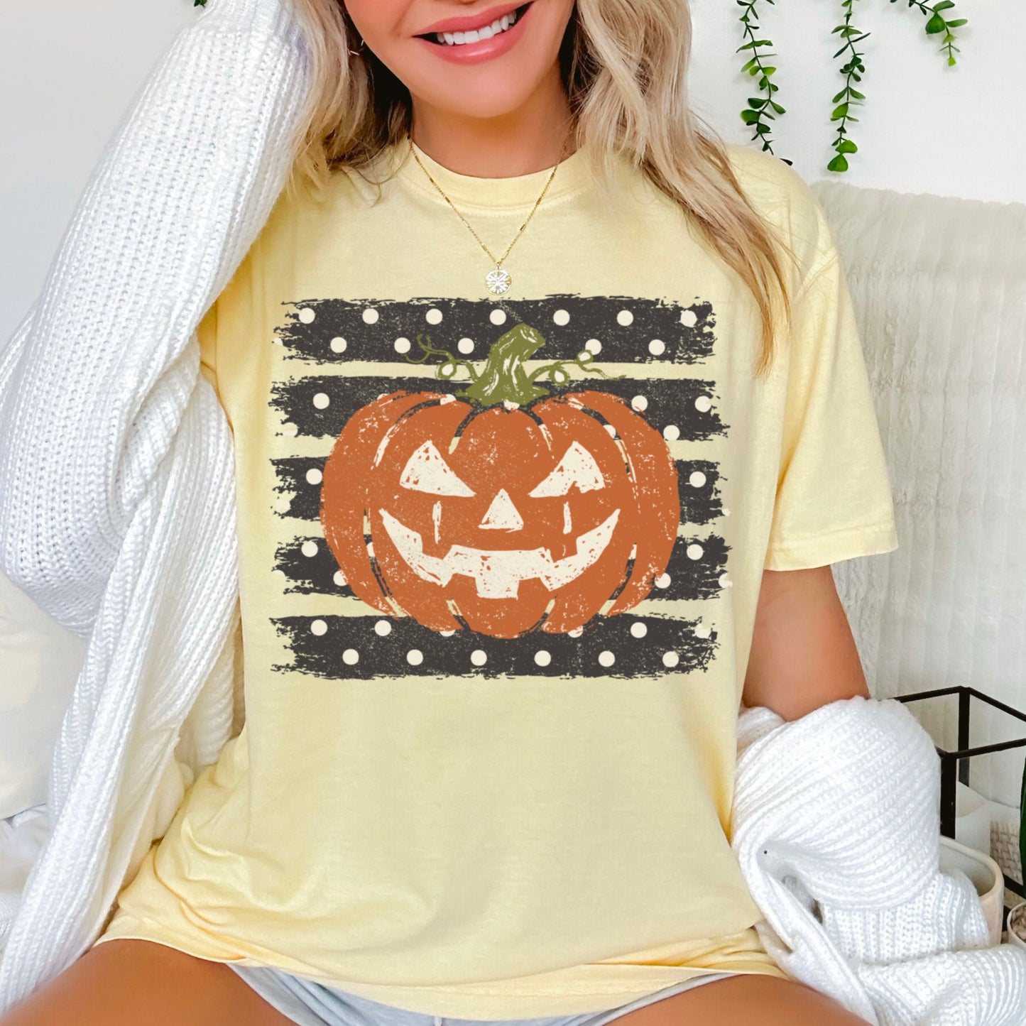 Polka Dot Pumpkin Halloween Comfort Color Graphic Tee