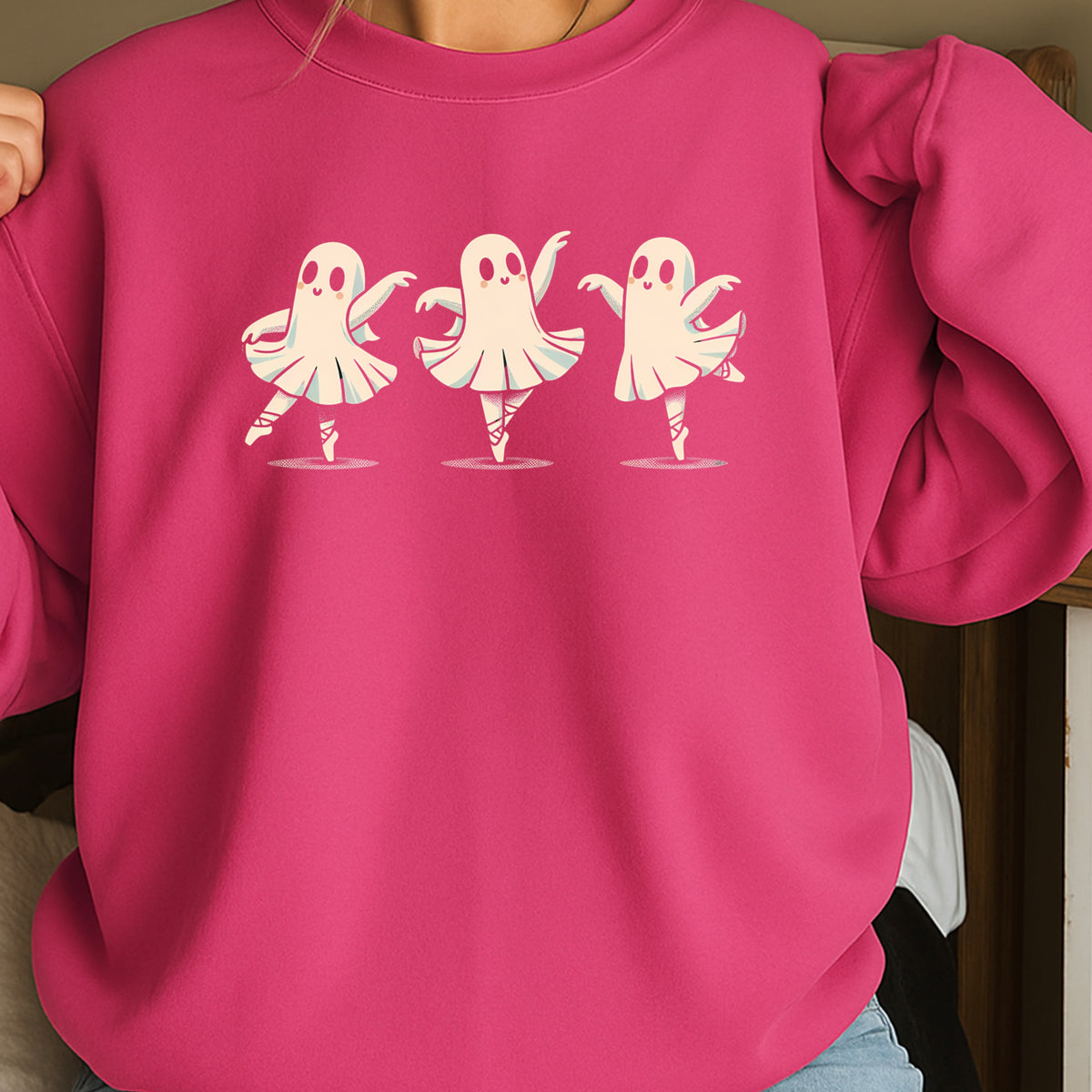Ballerina Dancing Ghost Halloween Crewneck Sweatshirt