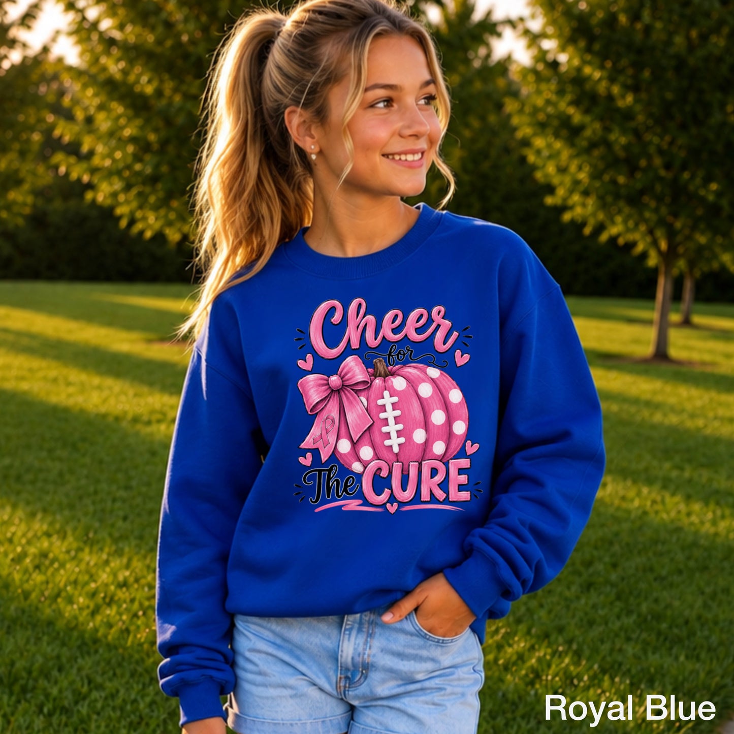 Cheer For The Cure Breast Cancer Youth Crewneck Sweatshirt