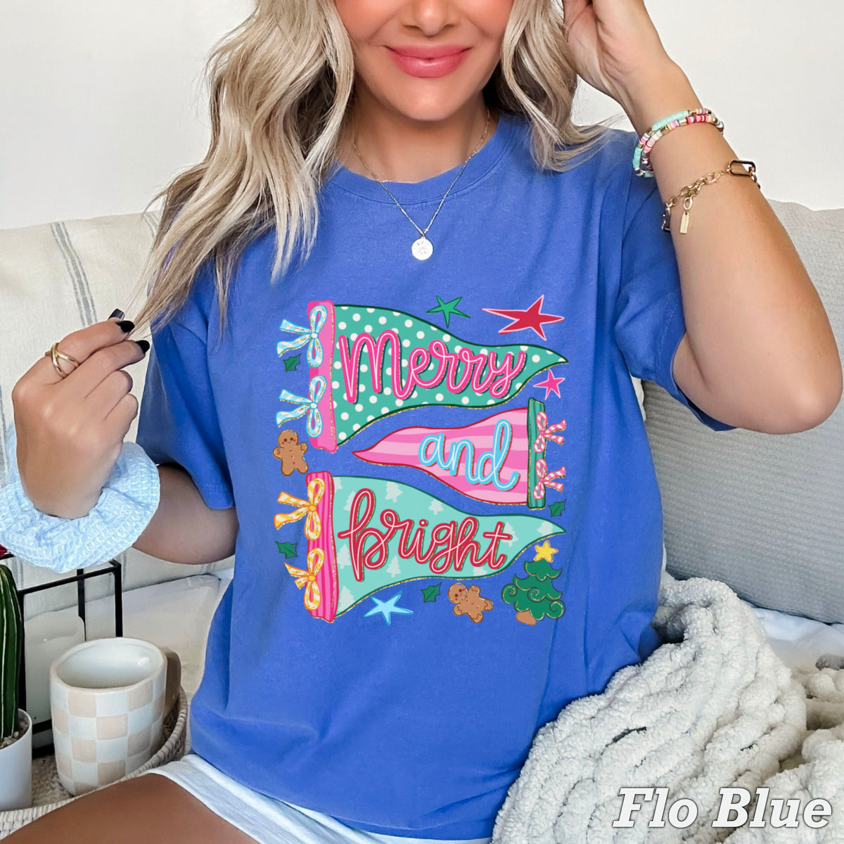 Merry And Bright Christmas Comfort Color Graphic Tee