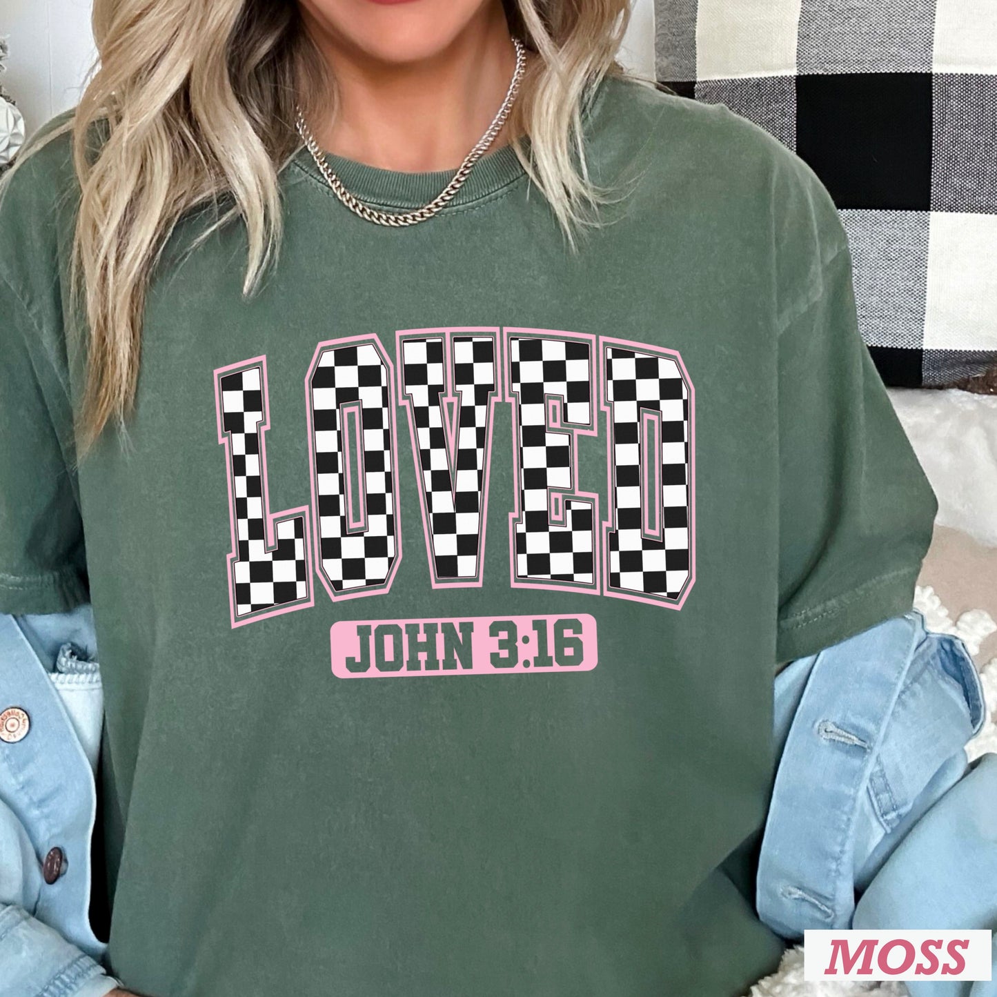 Checkered Loved John 3:16 Valentine’s Day Comfort Color Graphic Tee