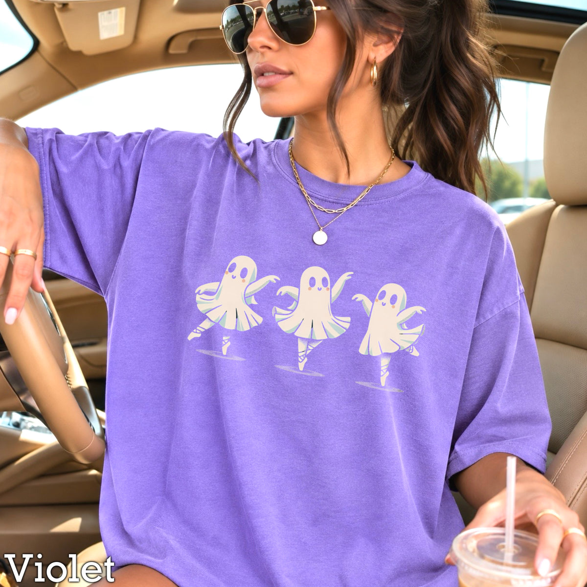 Ballerina Dancing Ghost Halloween Comfort Color Graphic Tee