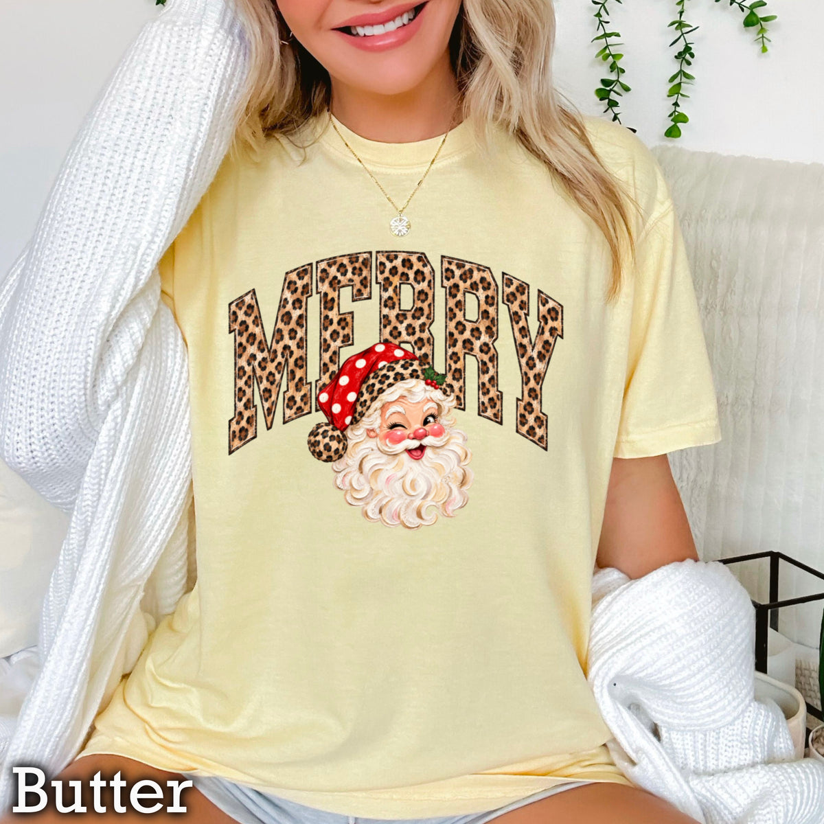 Leopard Merry Christmas Comfort Color Graphic Tee
