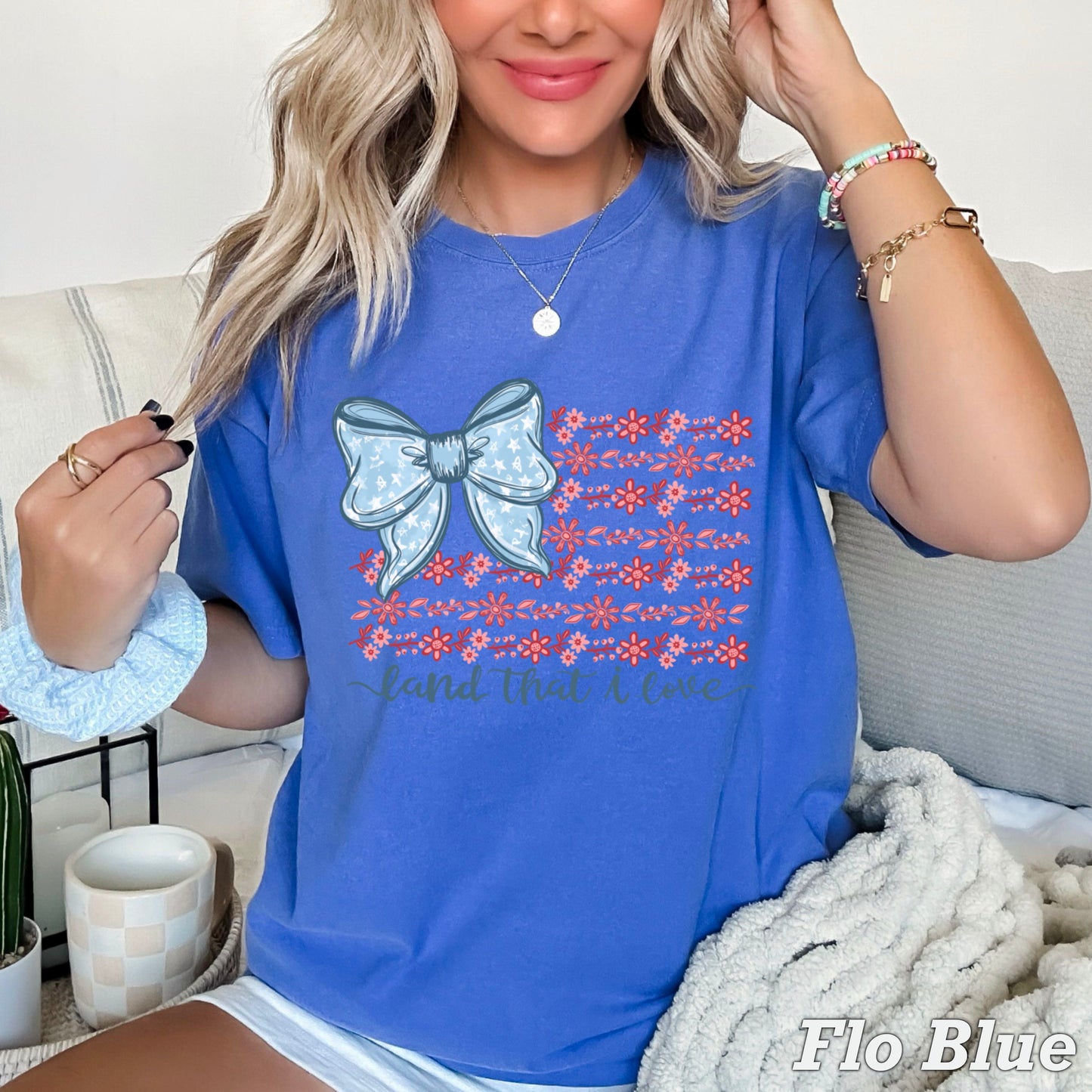 Land Of The Free Patriotic Comfort Color Graphic Tee