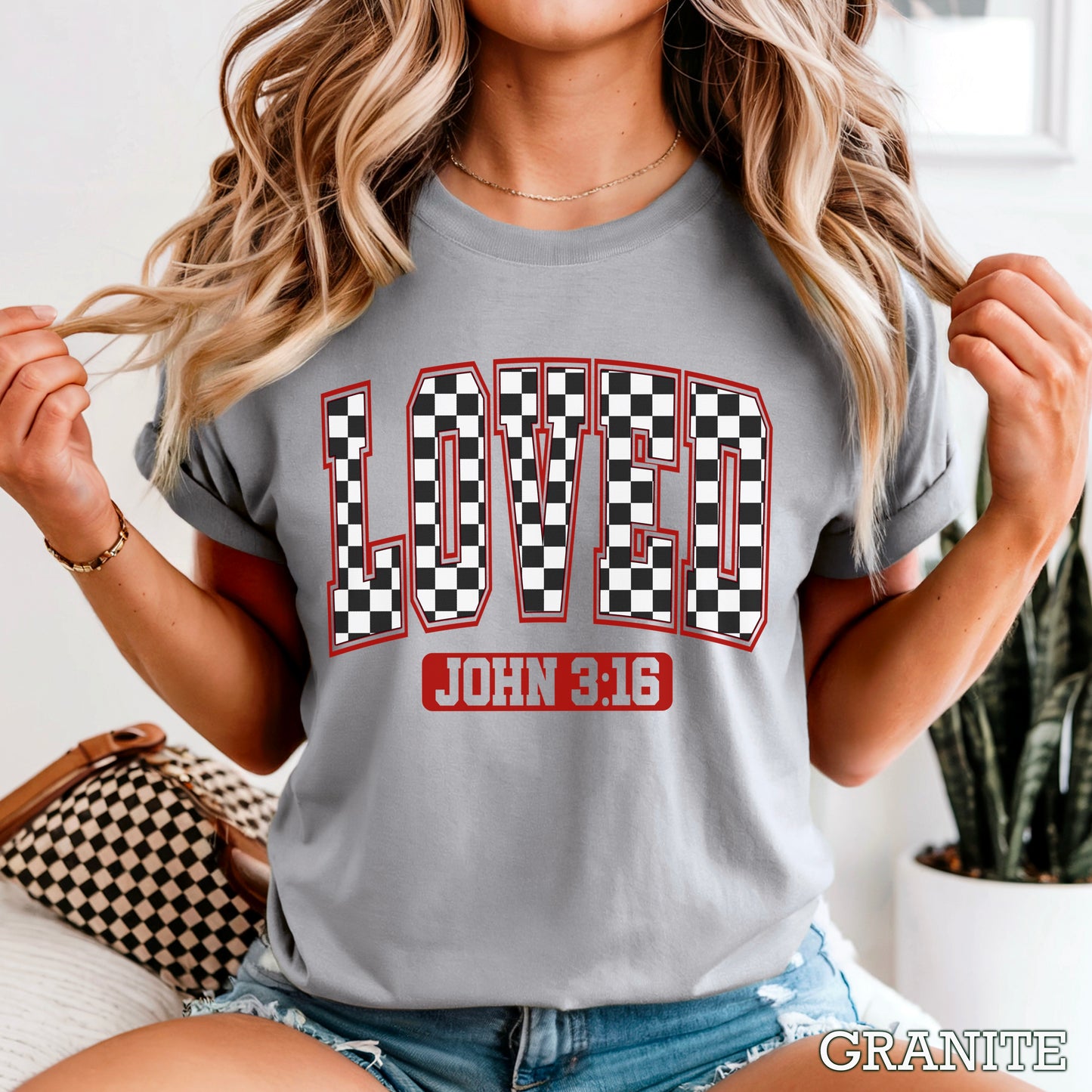 Checkered Loved John 3:16 Valentine’s Day Comfort Color Graphic Tee