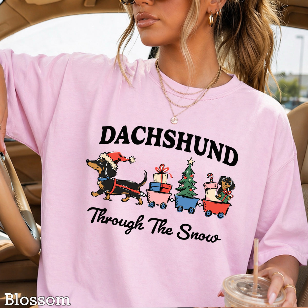 Dachshund Through the Snow Christmas Comfort Color Graphic Tee