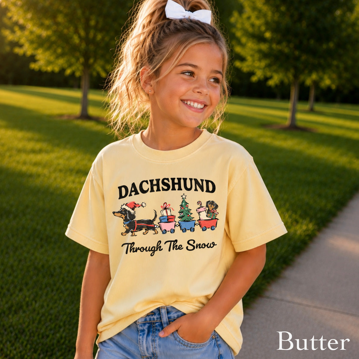 Dachshund Through The Snow Christmas Youth Comfort Color T-Shirt