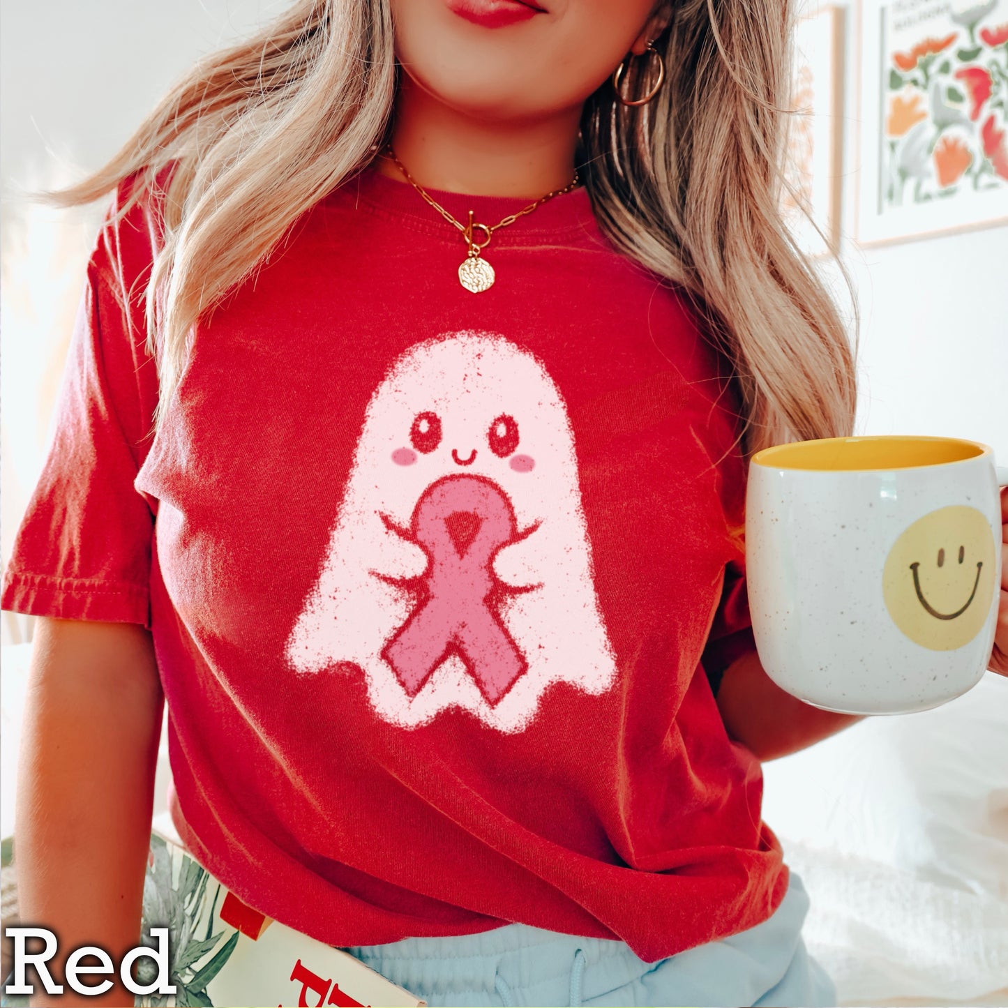 Breast Cancer Ghost Comfort Color Graphic Tee