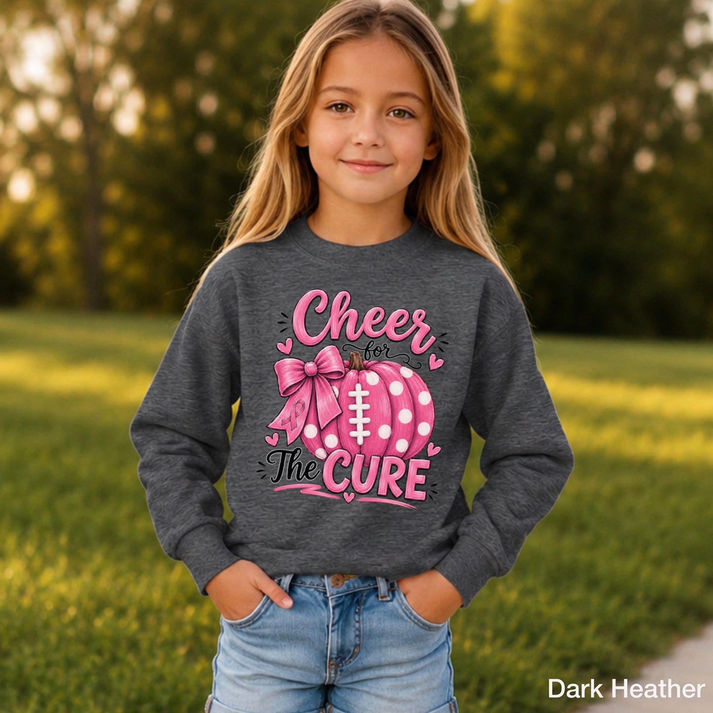 Cheer For The Cure Breast Cancer Youth Crewneck Sweatshirt