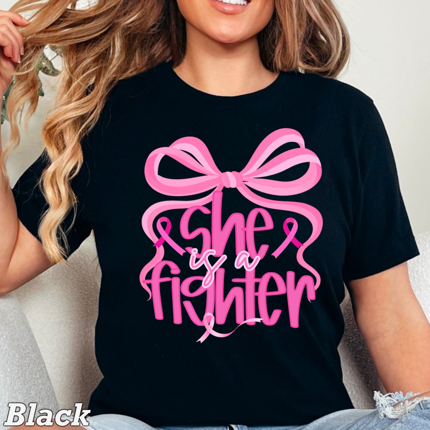 She Is A Fighter Breast Cancer Comfort Color Graphic Tee