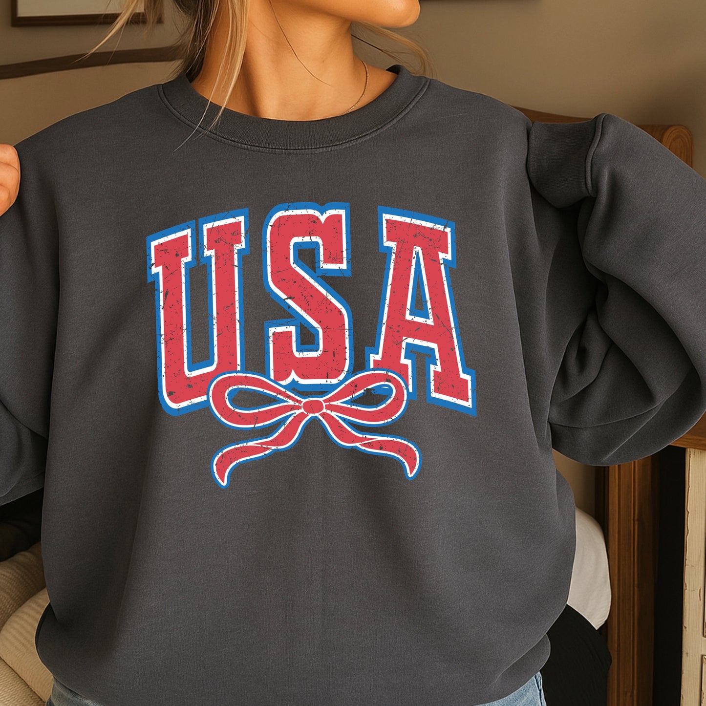 USA Coquette Bow Crewneck Sweatshirt