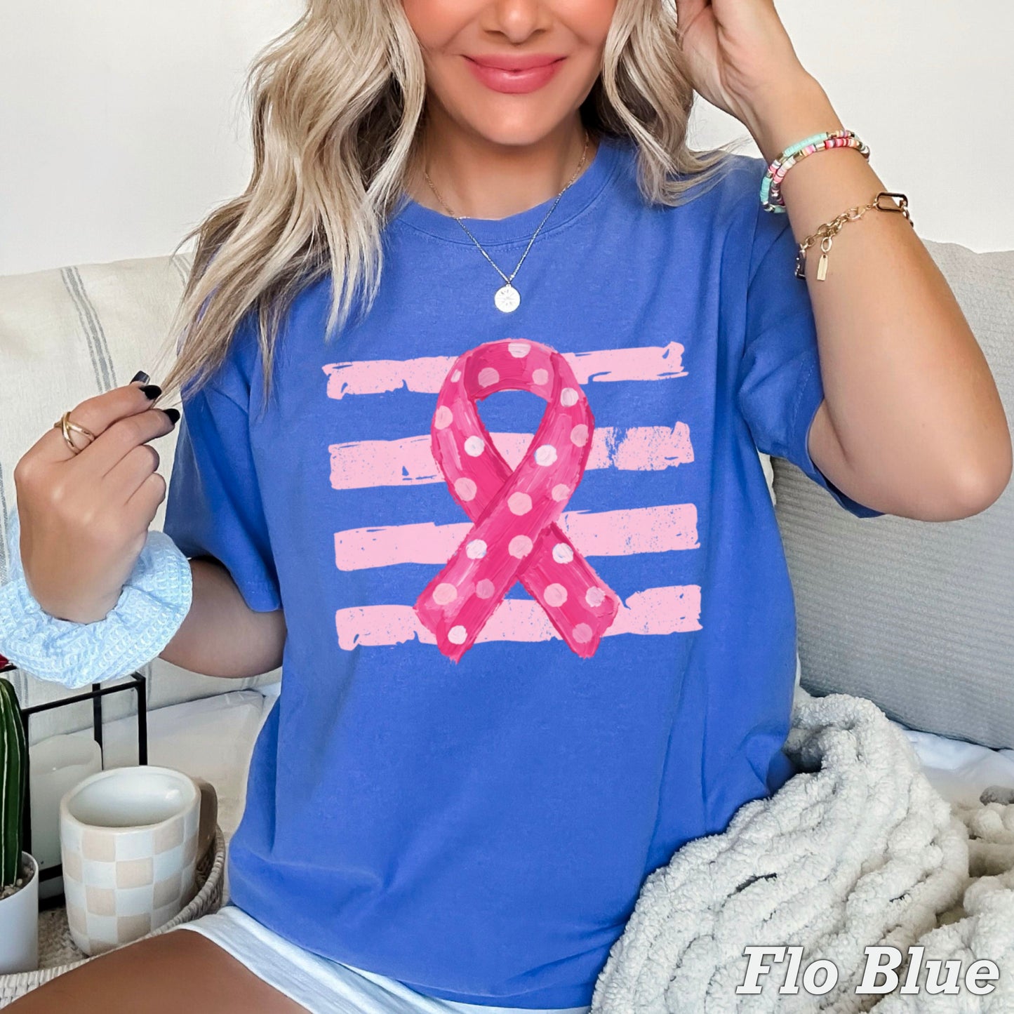 Breast Cancer Awareness Ribbon Comfort Color Graphic Tee