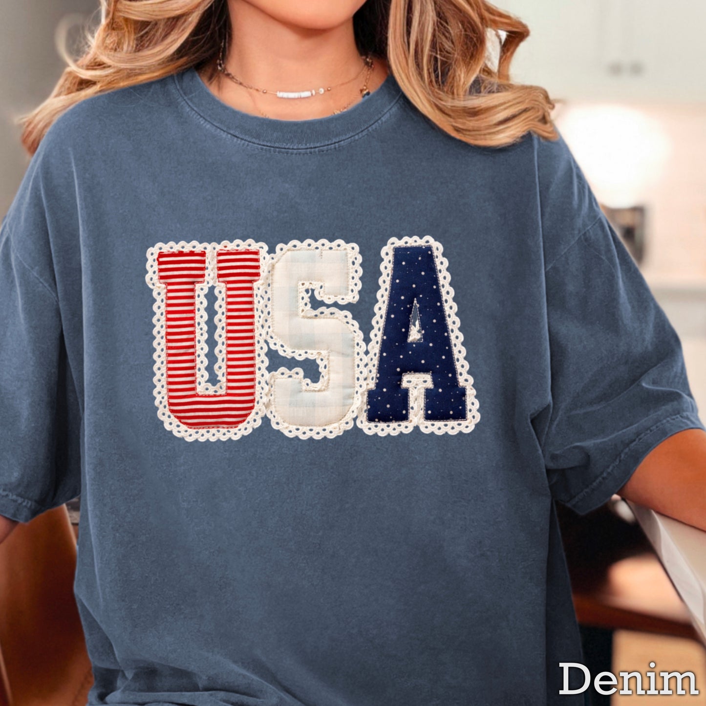 USA Quilted Lace Comfort Color Graphic Tee