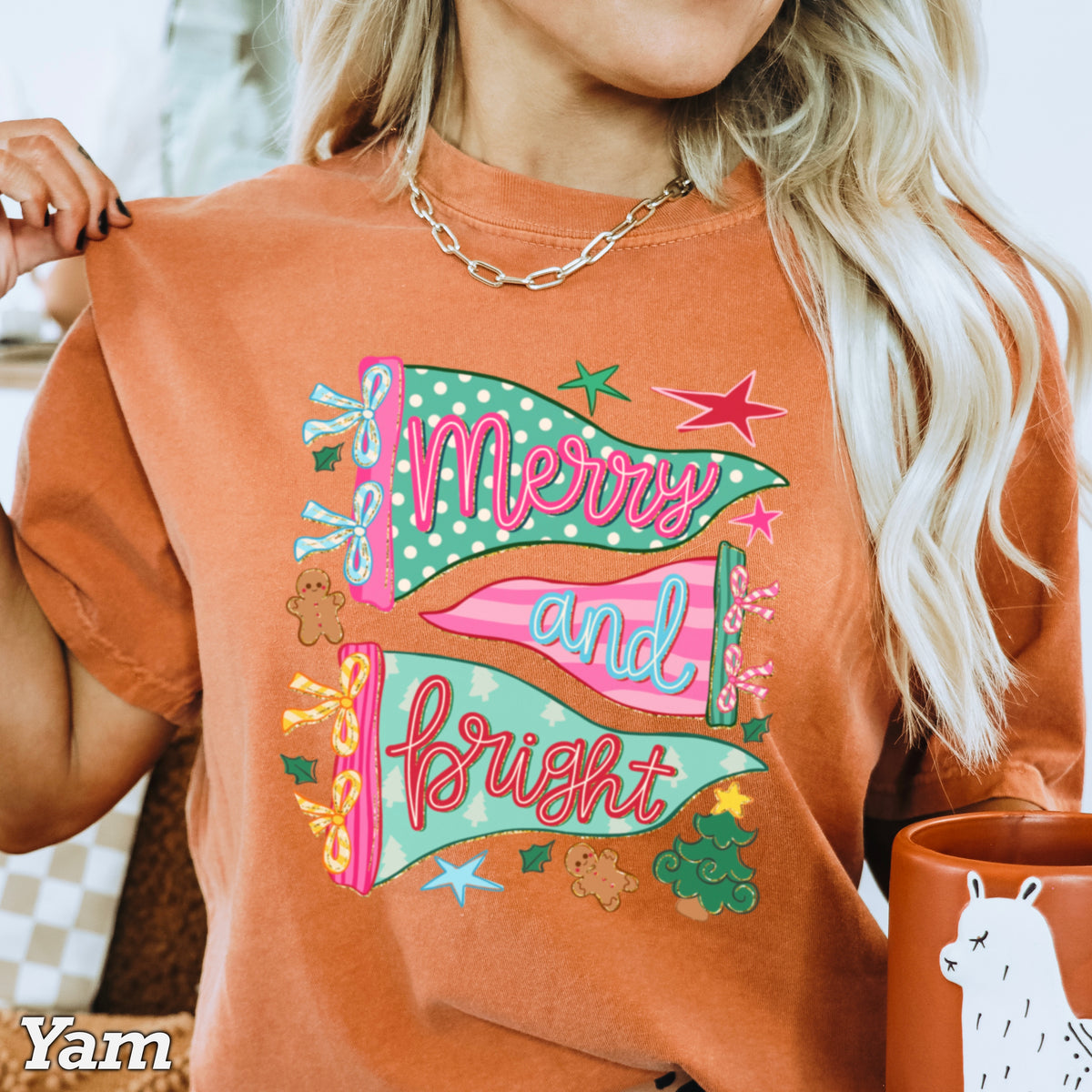 Merry And Bright Christmas Comfort Color Graphic Tee