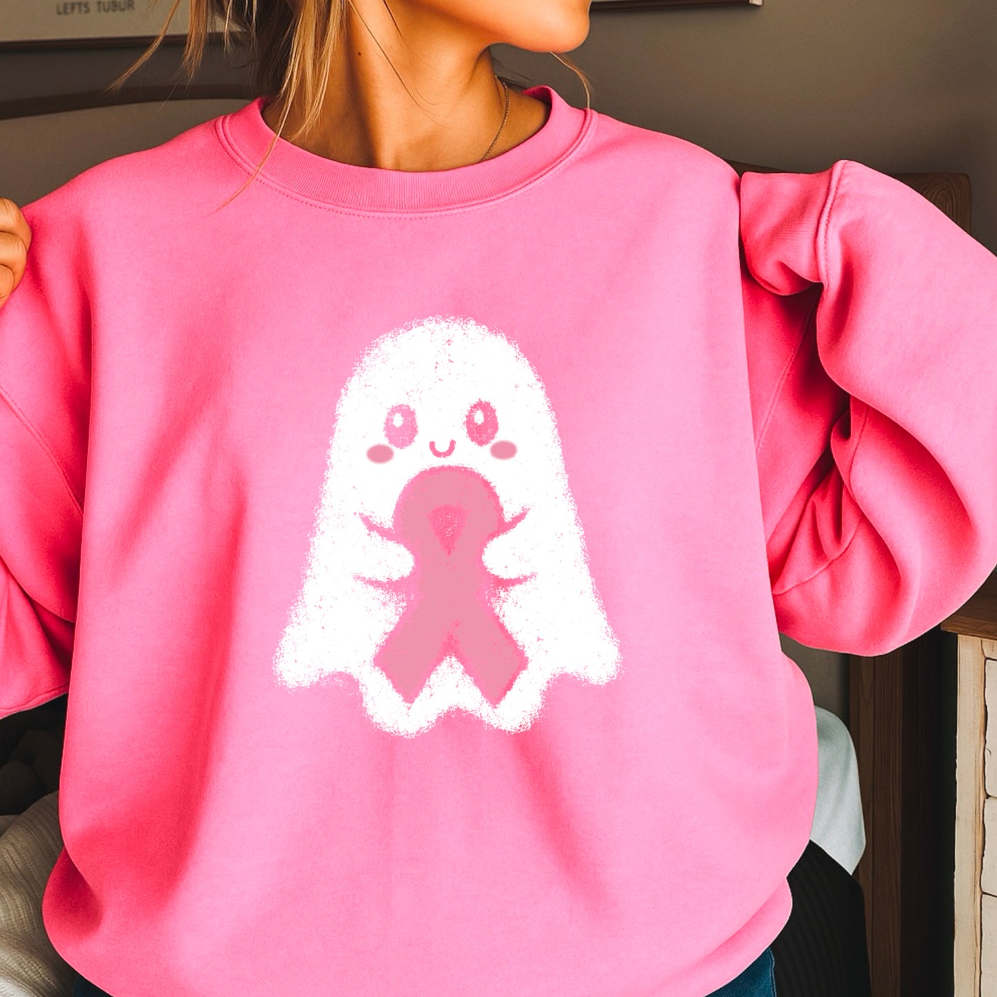 Breast Cancer Ghost Crewneck Sweatshirt