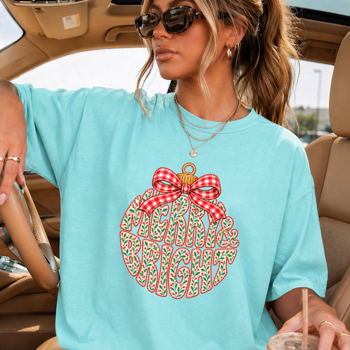Merry & Bright Christmas Comfort Color Graphic Tee