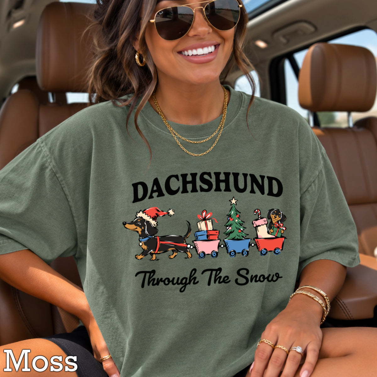 Dachshund Through the Snow Christmas Comfort Color Graphic Tee