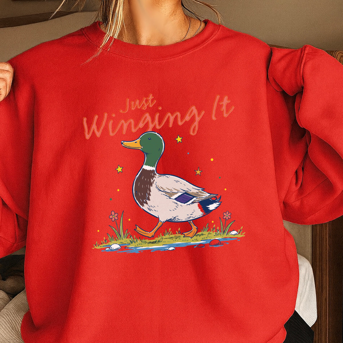 Just Winging It Mallard Duck Crewneck Sweatshirt