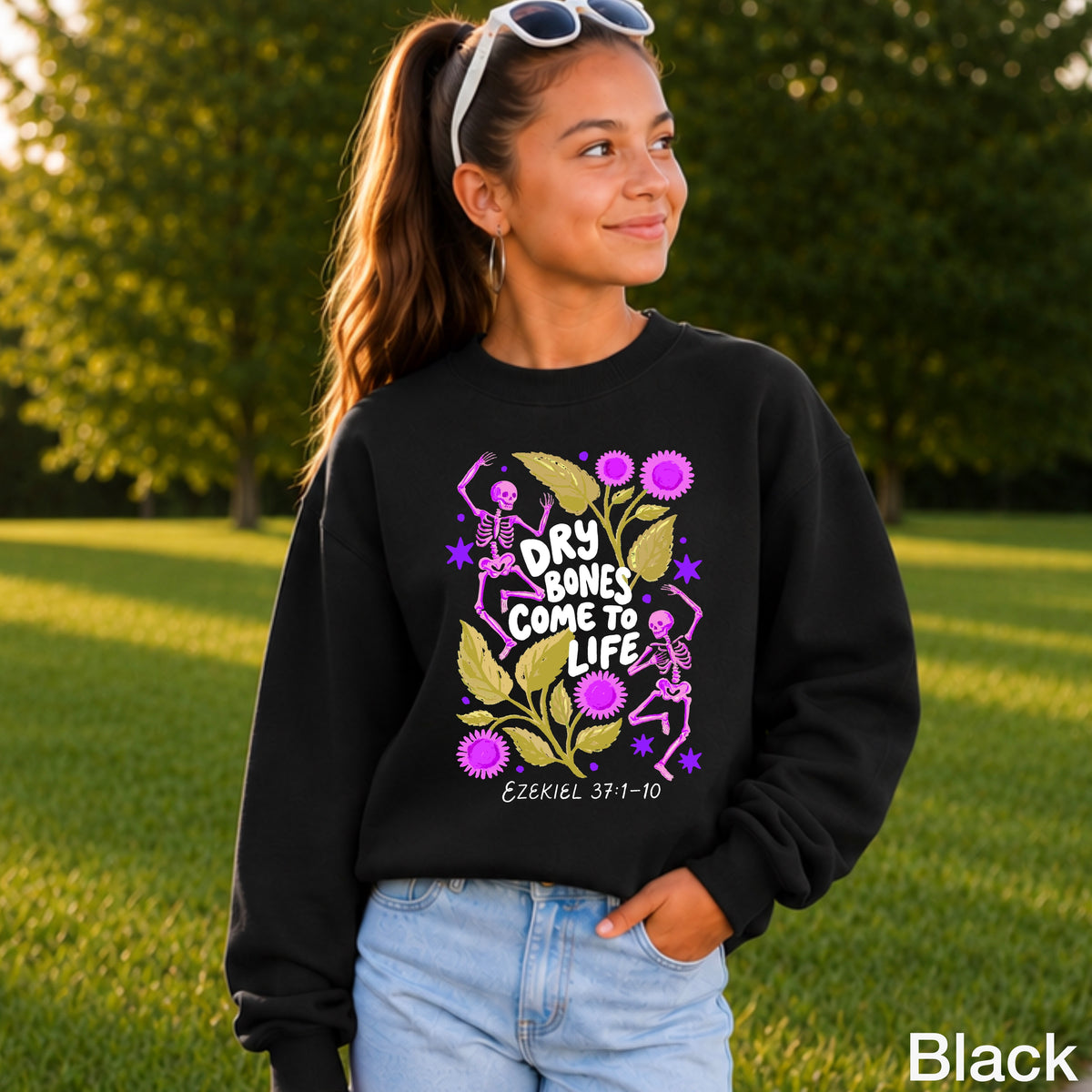Dry Bones Come To Life White Lettering Youth Crewneck Sweatshirt