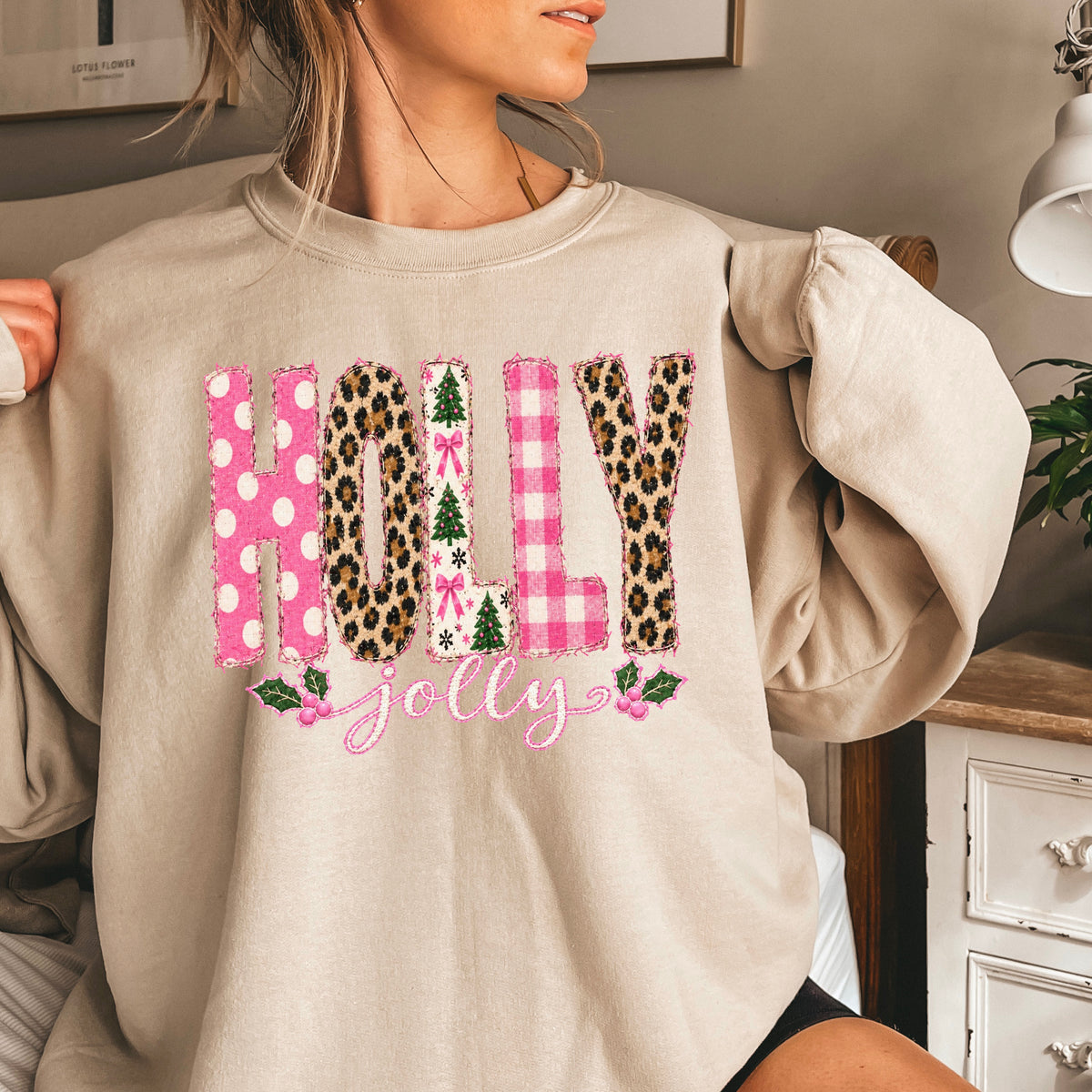 Leopard Holly Jolly Christmas Crewneck Sweatshirt
