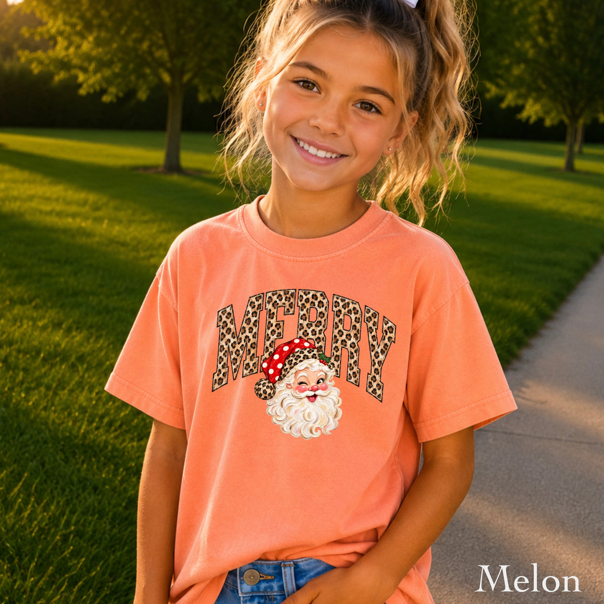 Leopard Merry Christmas Youth Comfort Color T-Shirt