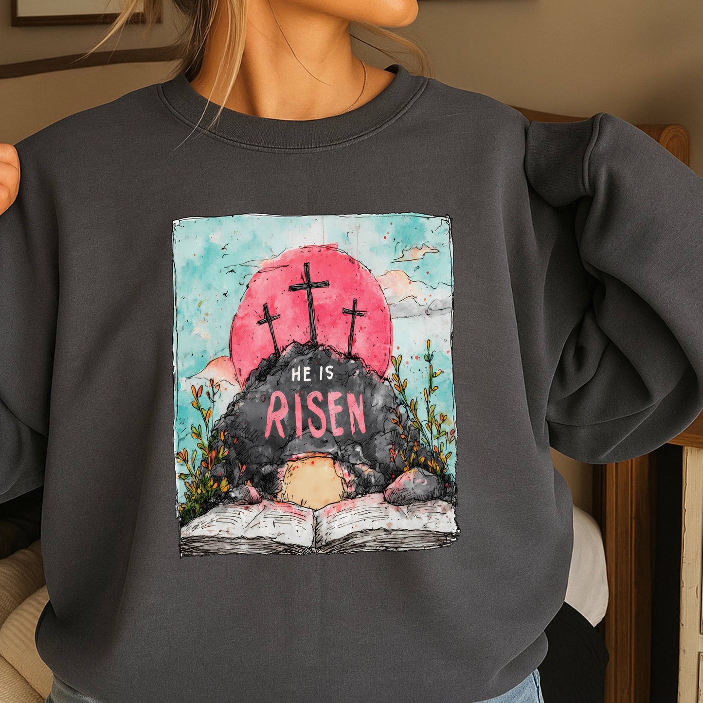 He Is Risen Easter Crewneck Sweatshirt