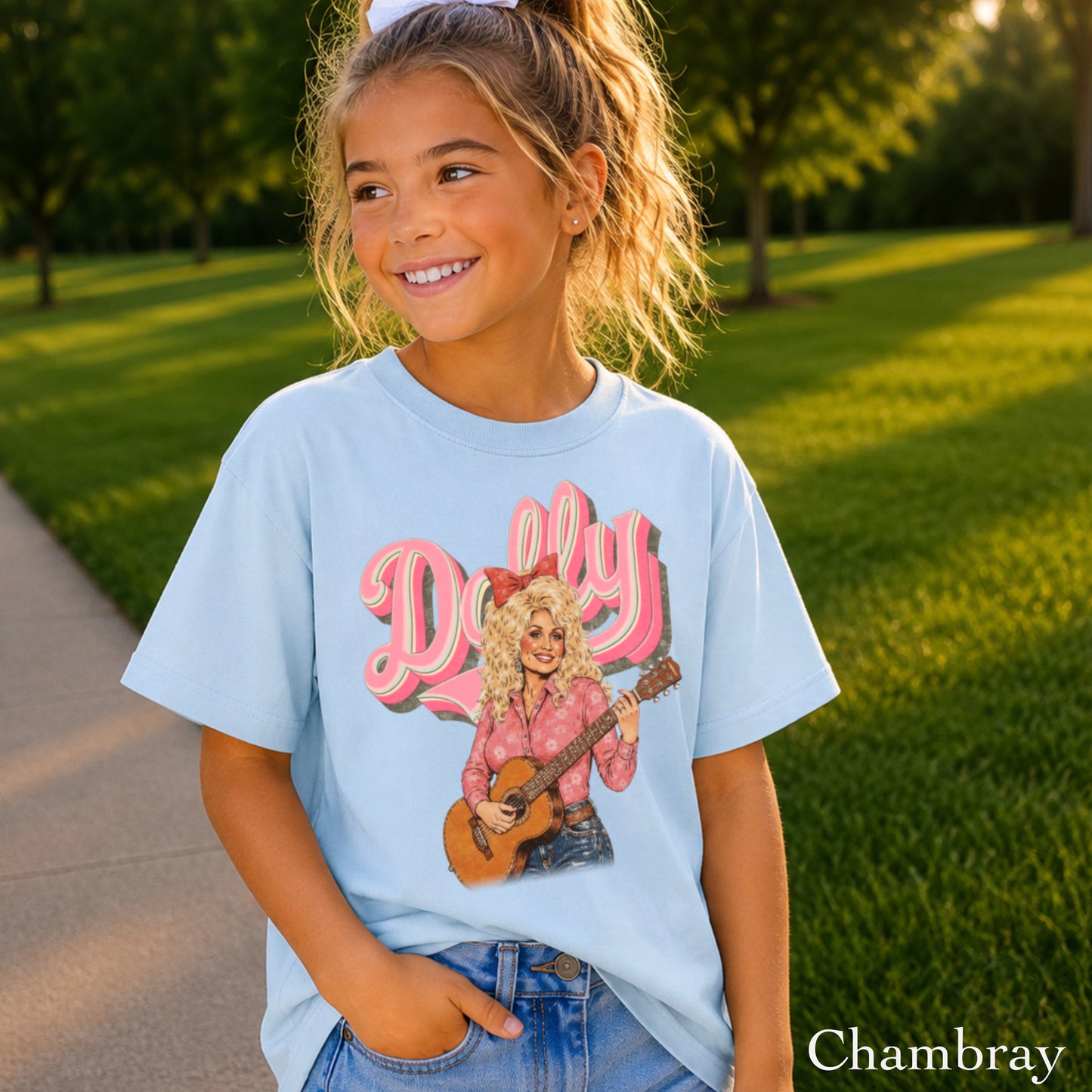 Pink Dolly Guitar Youth Comfort Color T-Shirt