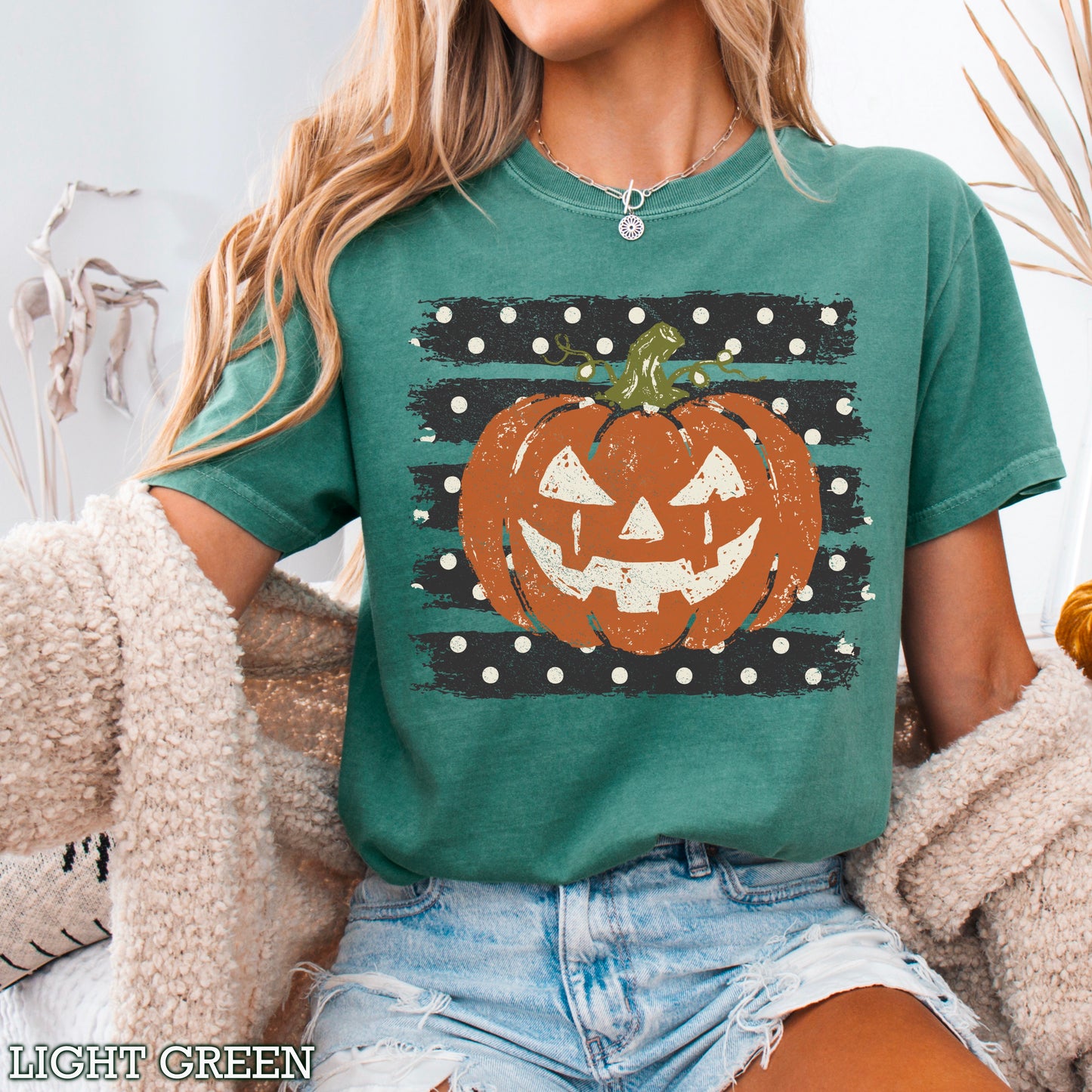 Polka Dot Pumpkin Halloween Comfort Color Graphic Tee