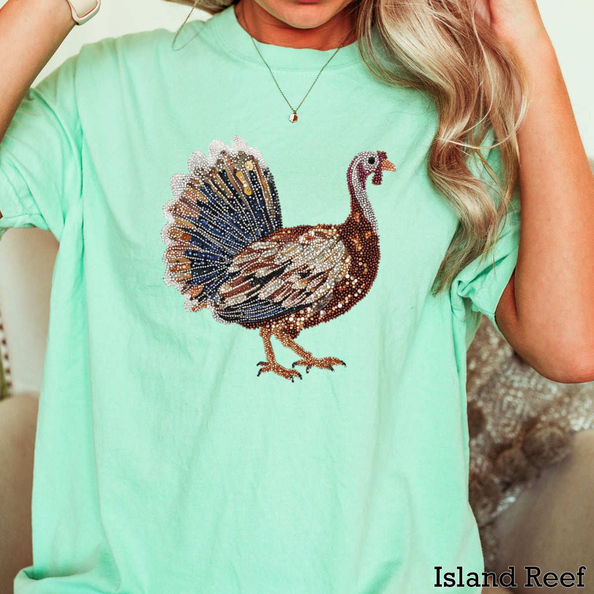 Faux Rhinestone Turkey Comfort Color Graphic Tee