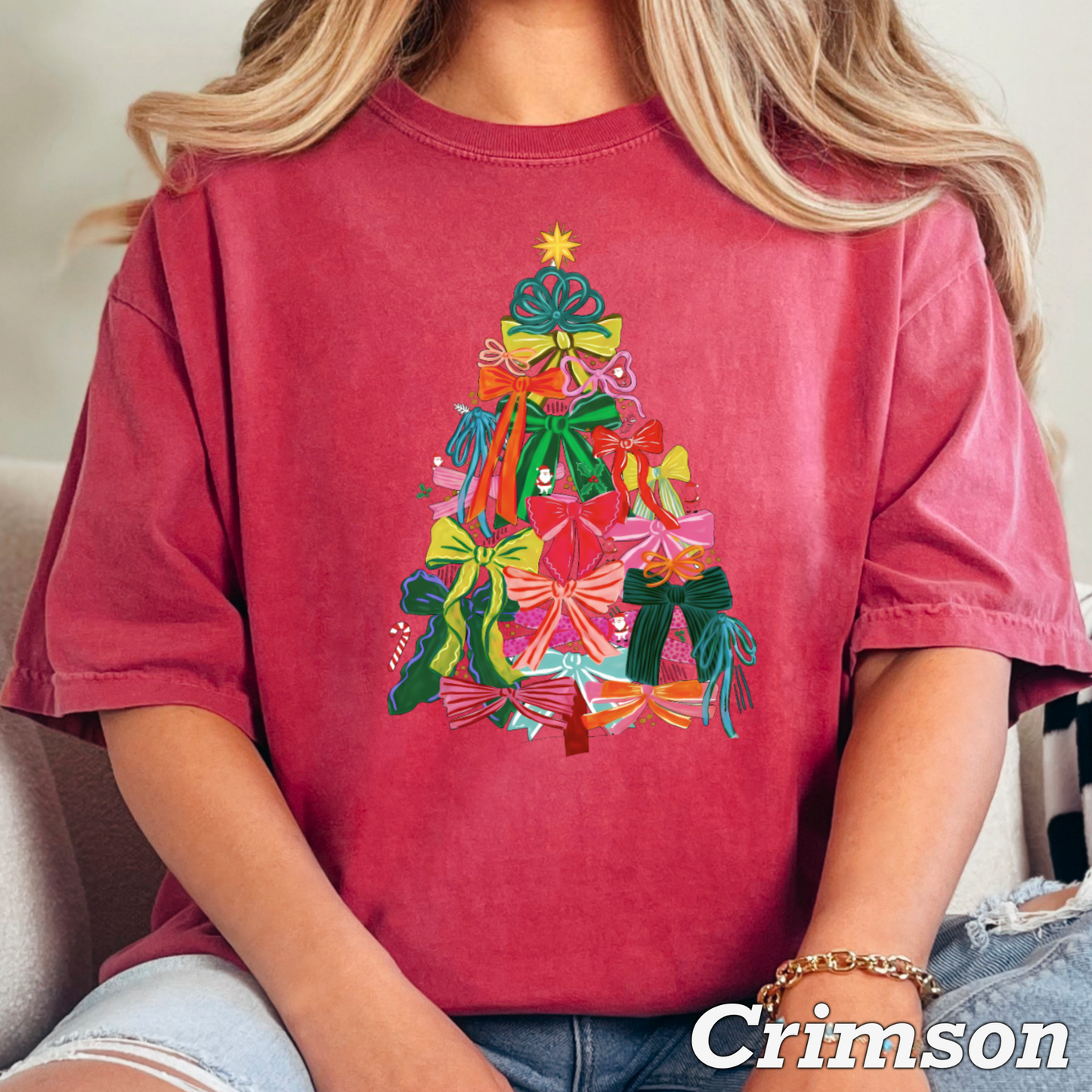 Bow Christmas Tree Comfort Color Graphic Tee