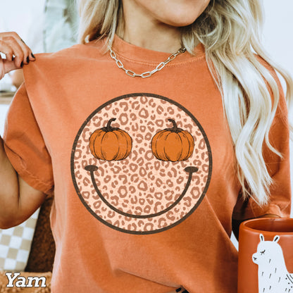 Leopard Pumpkin Face Comfort Color Graphic Tee