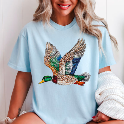 Faux Rhinestone Mallard Duck Comfort Color Graphic Tee