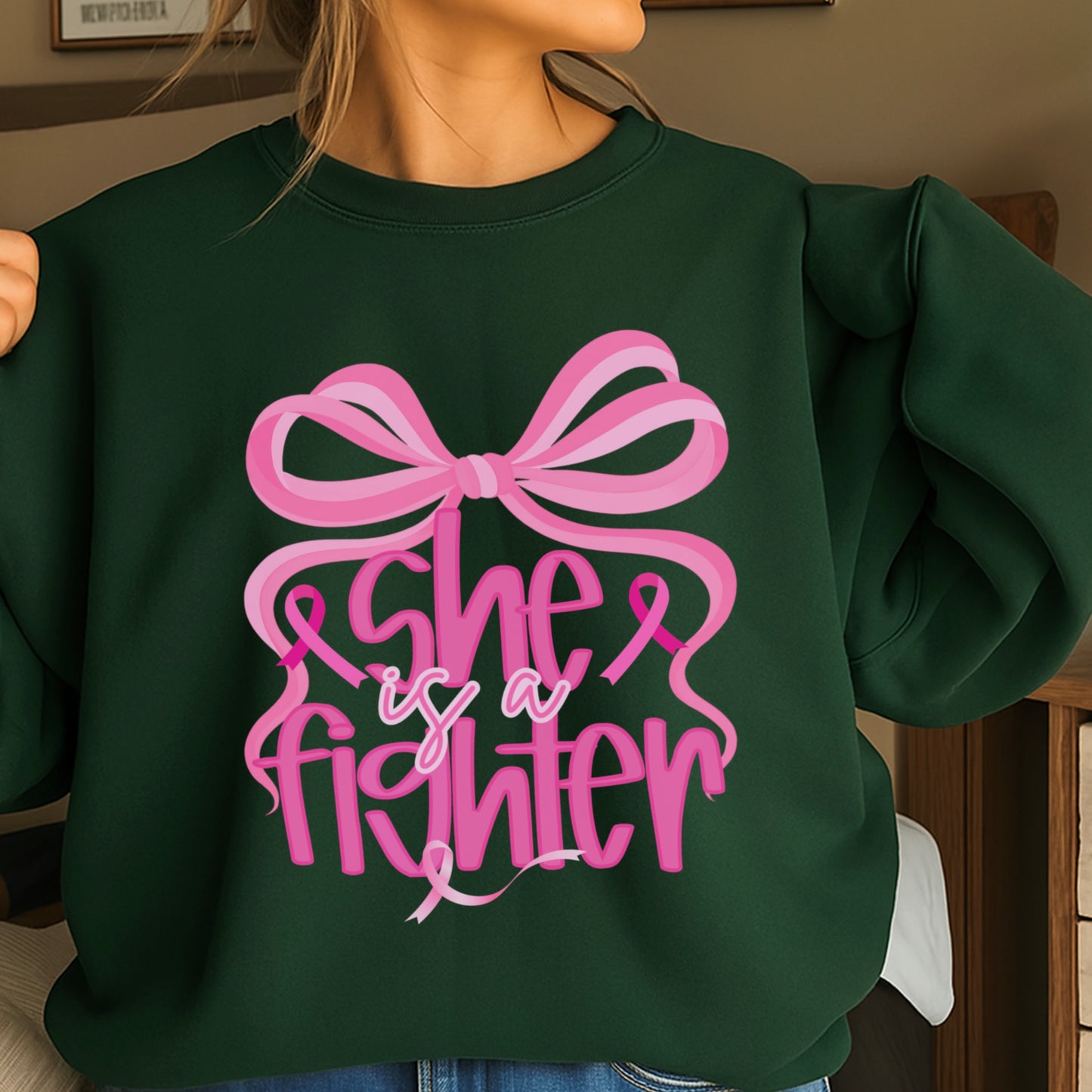 She Is A Fighter Breast Cancer Crewneck Sweatshirt