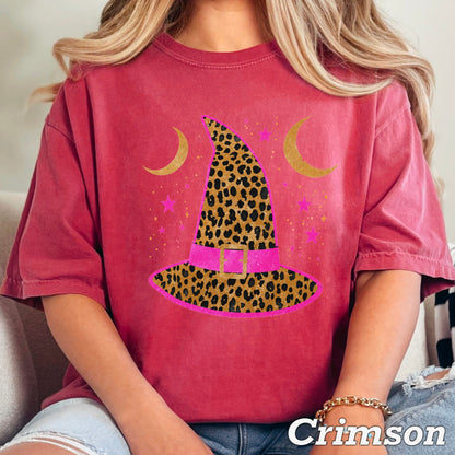 Leopard Witches Hat Halloween Comfort Color Graphic Tee