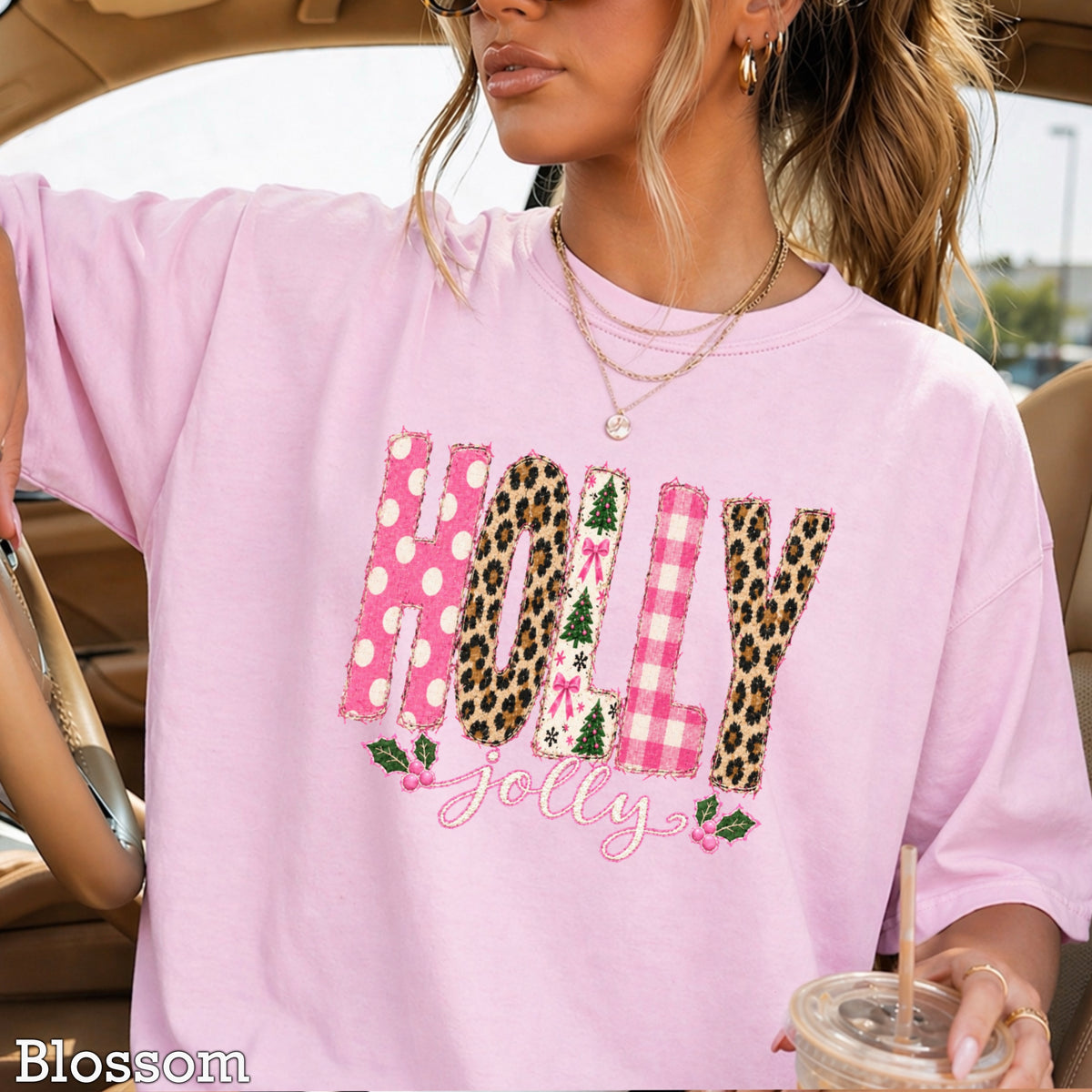 Leopard Holly Jolly Christmas Comfort Color Graphic Tee