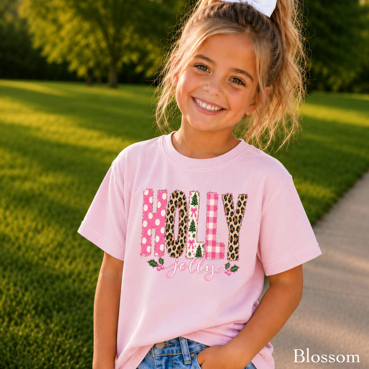 Leopard Holly Jolly Christmas Youth Comfort Color T-Shirt