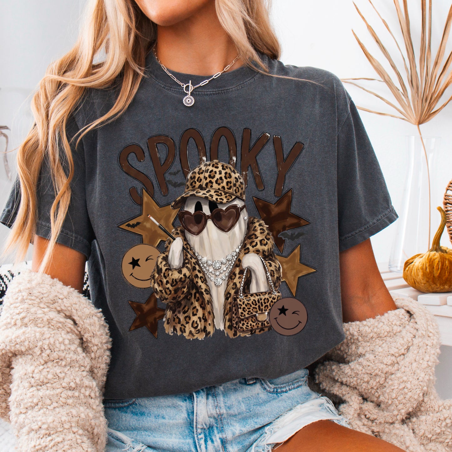 Leopard Spooky Ghost Comfort Color Graphic Tee