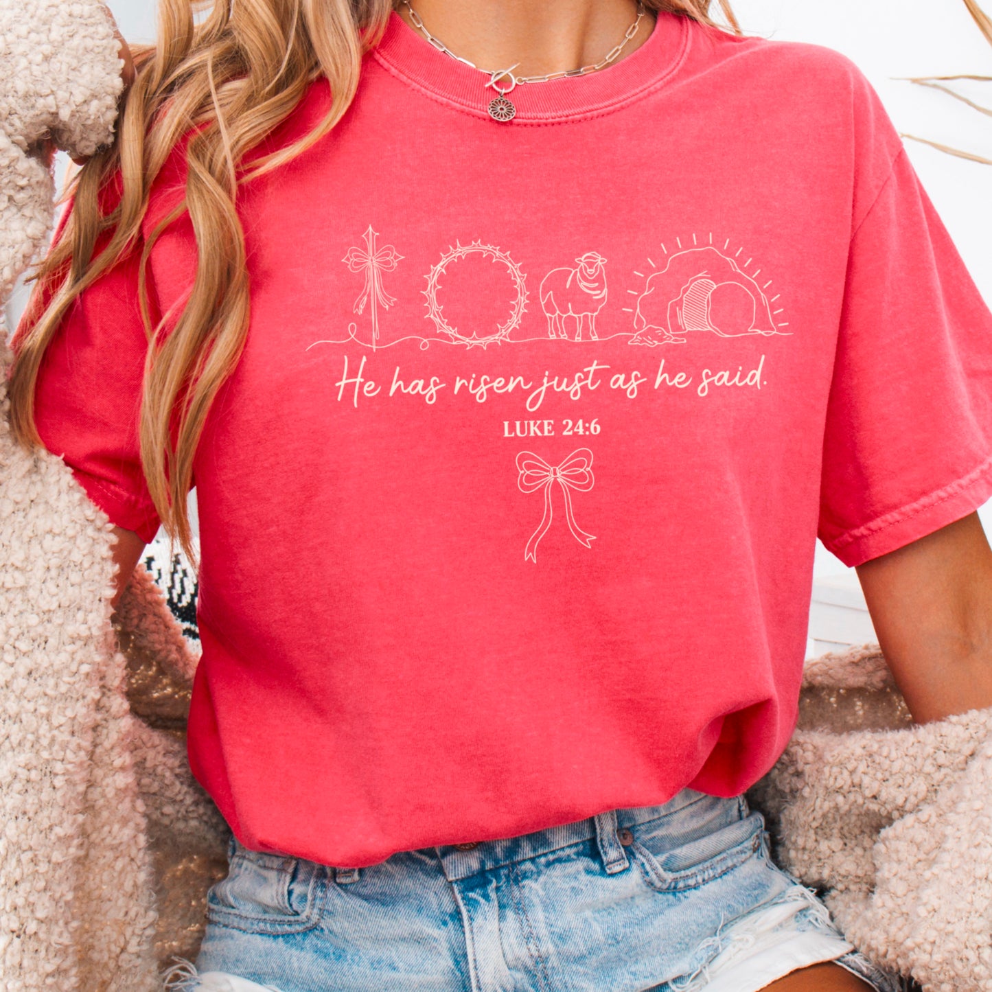 He Is Risen Easter Comfort Color Graphic Tee