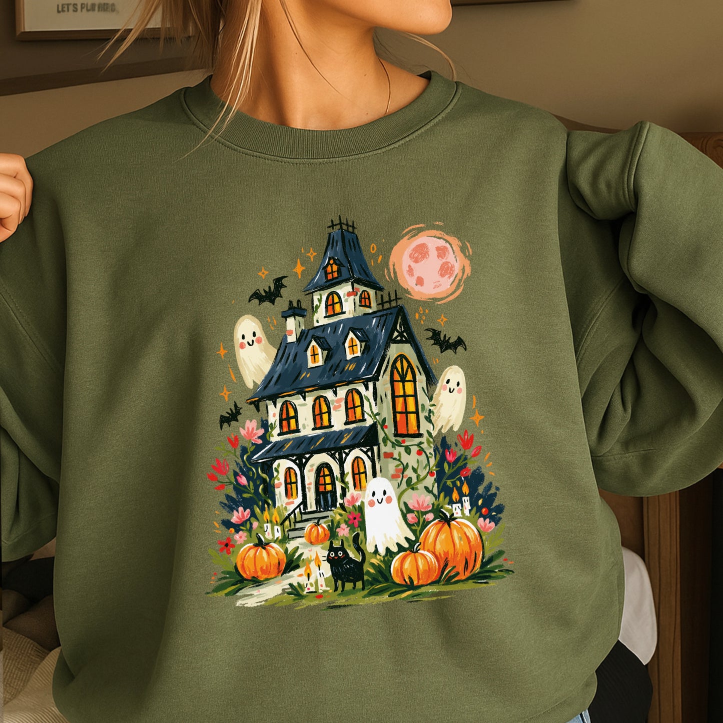 Haunted House Halloween Crewneck Sweatshirt