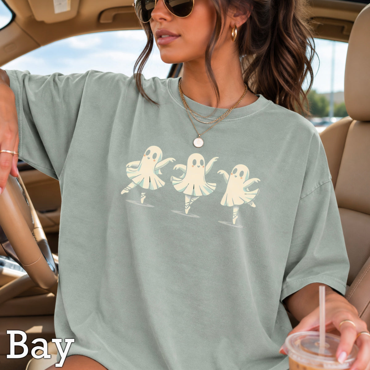 Ballerina Dancing Ghost Halloween Comfort Color Graphic Tee