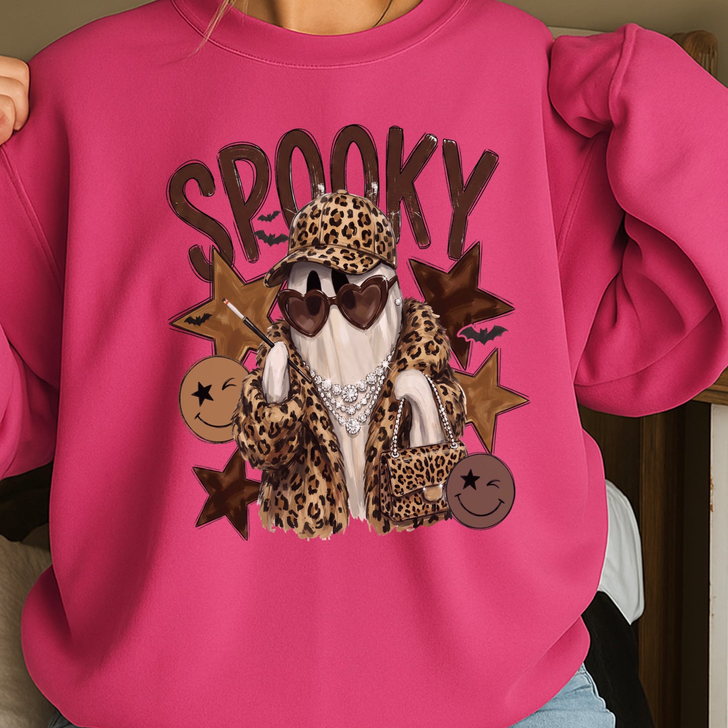 Leopard Spooky Ghost Crewneck Sweatshirt